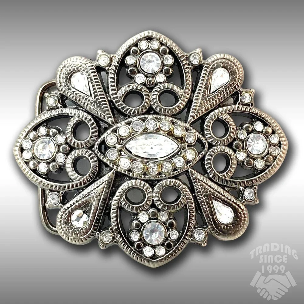 Belt Buckle Women Unisex‎ Midcentury Rhinestones Sparkling Goth Art Deco
